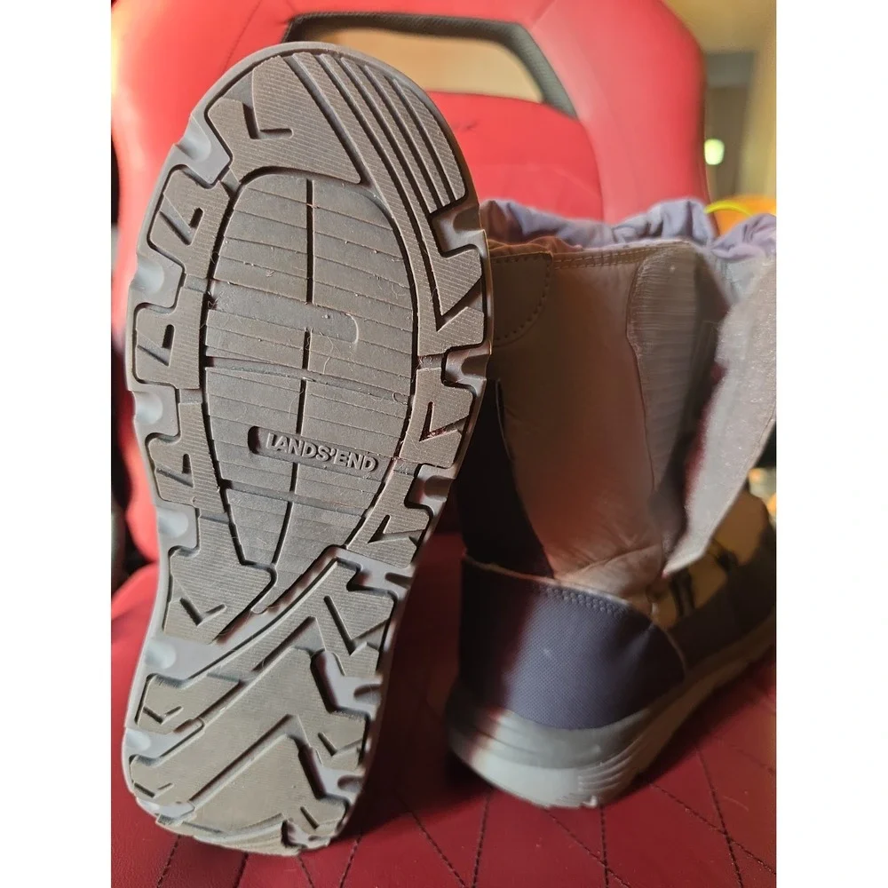 Lands End Grey Quilted Winter Snow Boots Neon Yellow Accents Size 7 M